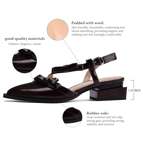Image of LingxiaUne Women's Flat Sandals with Bowknot Cute Low Wedge Pumps Slingback Heeled Shoes with Pointed Toe and Block Heel Fashion Retro Red Heeled Sandals for Women Size 10
