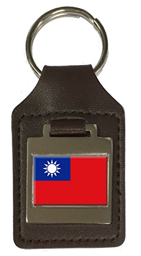 Porte-clés en cuir gravé drapeau de Taïwan suspendu au trousseau de clés