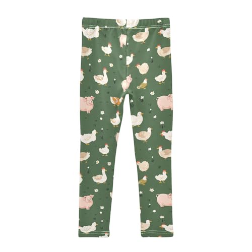 Cute Farm Animals Girls' Leggings Toddler Doodles Pig Cows Kids Yoga Pants Dance Active Tights 4T2