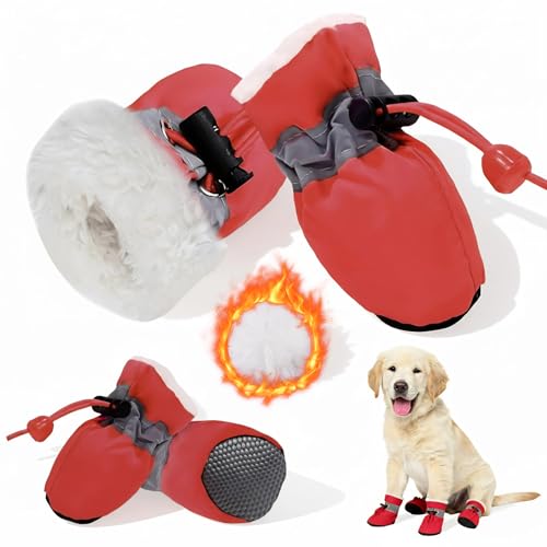 SSIMIDAPT 4 Stück Hundeschuhe Pfotenschutz Winter, Schneestiefel für Hunde, Hundeschuhe mit Rutschfester Sohle und Reflektierendem Klettverschluss, Warm, für Kleine Mittlere Große Hunde
