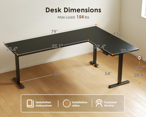 Image of OffiGo 79 Inch Reversible L Shaped Electric Standing Desk, Black