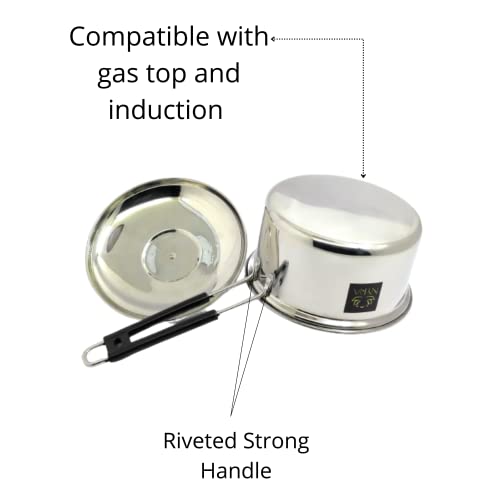 Image of NYRA Stainless Steel Induction Base Flat Bottom Sauce Pan with Lid - Available in 3 Sizes (Large - 1.8 LTR)