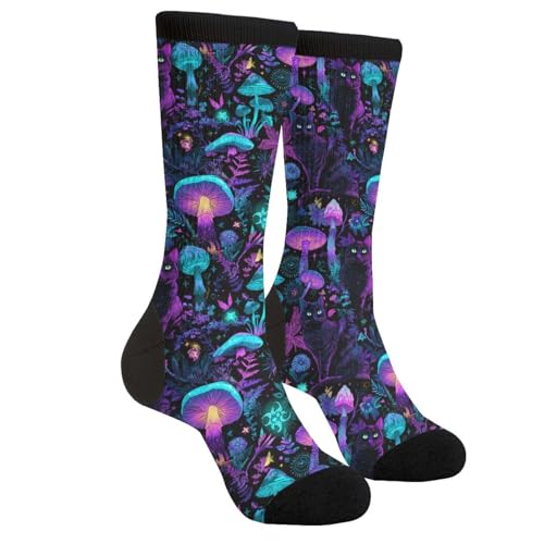 DEKIFNHG Mushroom Socks Funny Black Cat Novelty Socks Casual Athletic Crazy Crew Socks For Women Men