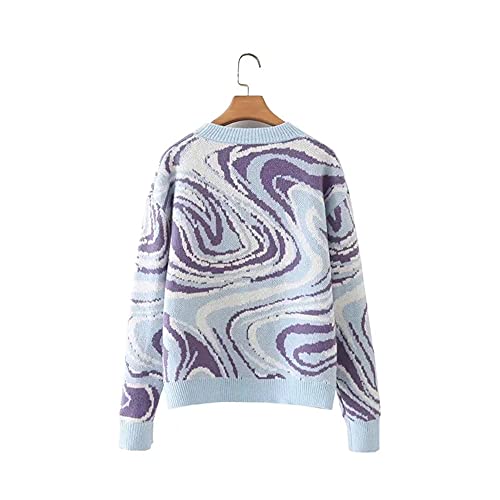 Image of MISSACTIVER Women Casual Knitted Mock Neck Sweater Print Colorblock Long Sleeve Loose Fit Pullover Knitwear