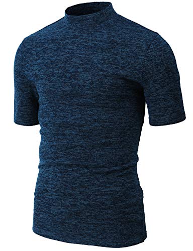 H2H Mens Casual Slim Fit Mock Turtleneck Knit Pullover Sweater Short Sleeve Solid Knitwear Navy US 3XL/Asia 4XL (CMOSWS001)