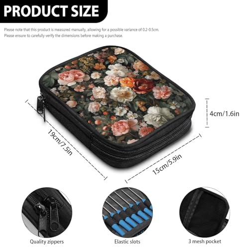 Image of Multicolored Rose Crochet Hook Case Crochet Hook Holder Portable Storage Bag with Web Pockets Suitable for Needles /Knitting Accessories