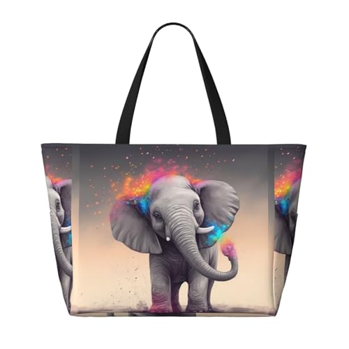 Beach Bags For Women Large Waterproof Sandproof Beach Tote Bag Lightweight Zipper Carry On Bag Animal Cartoon Elephant Pool Bag For Gym Travel Vocation2