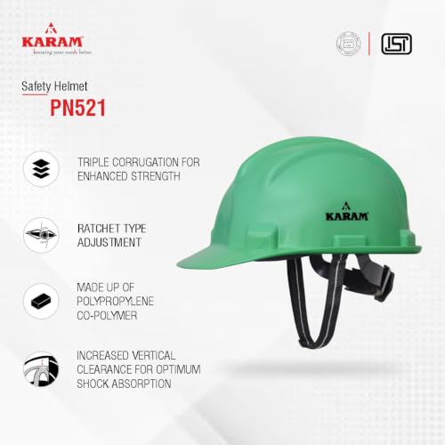 Image of KARAM ISI Certified Plastic Cradle & Rachet Type Adjustment |Safety Helmet for Industrial|Safety Helmet for Men Industrial (PN521)(RED)(Pack of 3)