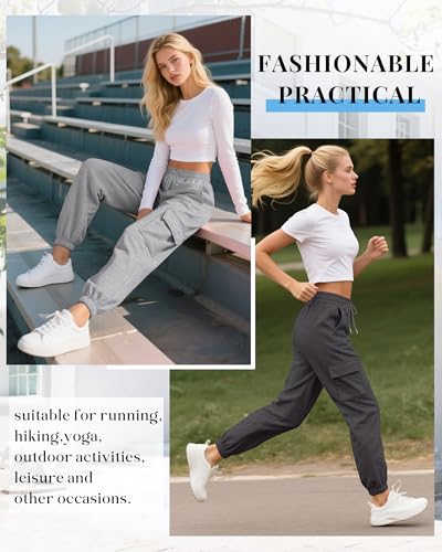 Neer 3 Pack Women's Cargo Sweatpants Joggers Pants Gym Athletic Workout High Waist Bottom Cotton Y2k Fall Outfits with Pocket4