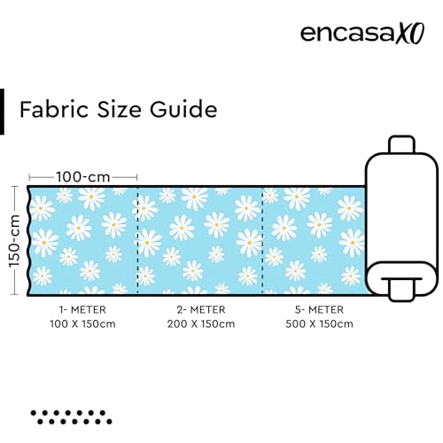 Image of Encasa XO Printed Fabric 59 inch (150 Cms) - Blue Daisy - Decorative Soft & Smooth, 100% Cotton Cloth for Curtains, Cushions, Dress Material, Upholstery, Bedcover - 1 Meter