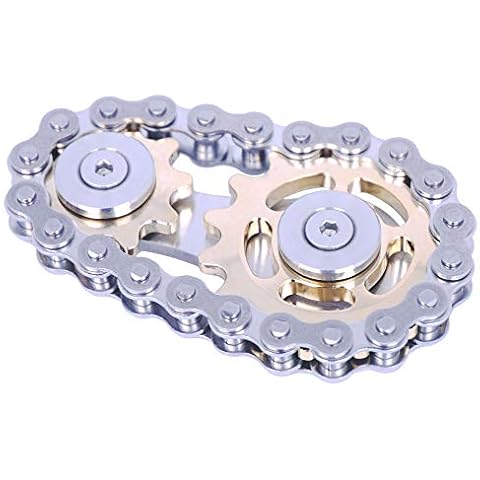 DMaos Fidget Spinner, Linkage Bike Chain Spinner Design 2 Gears Figity Spin Finger Games, Metal Stainless Steel Durable Mechanics with Smooth Bearings, Figit Toy for Adults Kids - Gold Cover