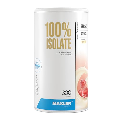 Maxler 100% Isolate Protein Pulver - Natürlich schmeckendes Whey Isolate aus Weidehaltung - Whey Protein Isolate Zuckerarm & ehrlich lecker - Erdbeere - 300g