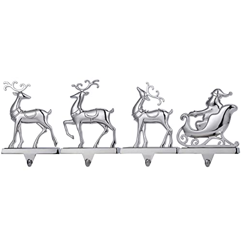 Set Of 4 Reindeer Christmas Stocking Holders For Mantel, Deer And Santa Stocking Hangers For Fireplace,Christmas Hanger For Stocking,Metal Stocking Hooks For Xmas Decor (Deer Set) #TOP2