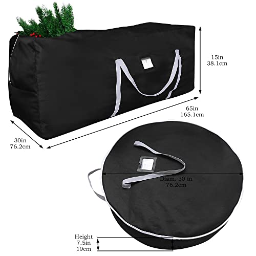 Christmas Tree & Wreath Storage Bag, 2 Pack Fits Up To 9 Ft Artificial Xmas Tree & 30" Holiday Garland, Waterproof Durable Reinforced Handles Zipper With Card Slot- Black #TOP1