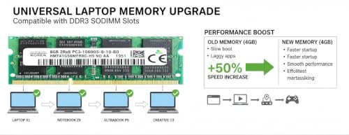 Image of 8GB DDR3 1333MHz Laptop RAM for Hynix (PC3-10600S, 204-Pin SO-DIMM, 1.5V, 2Rx8 Dual Rank) Non-ECC Unbuffered Memory - HMT351S6MFR8C-H9.
