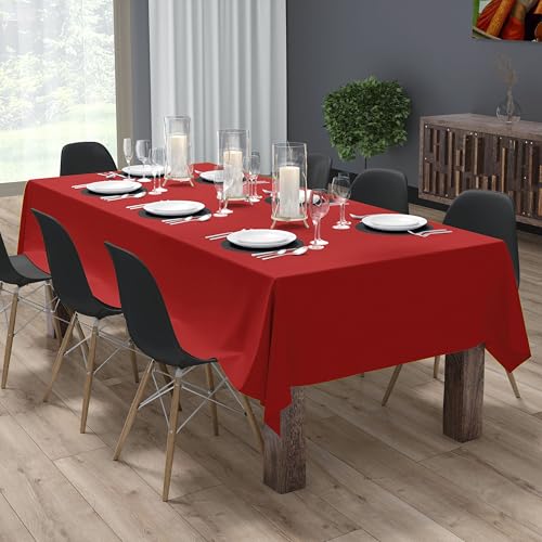 Image of HOME COLORS.IN Cotton Plain 6 Seater Table Cover - Machine Washable - Durable - Dining Table Cloth - 60 x 84 Inch - Red