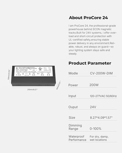 Image of SCON 24V DC 200W LED Power Driver for Track Lighting System, TRIAC /ELV /0-10V Dimmable Supply Transformer Converter Adaptor for LED Lights