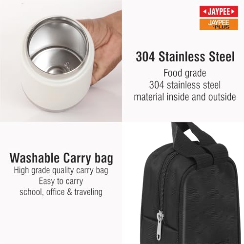 Image of Jaypee Plus Nutri Jar Stainless Steel Vacuum Insulated Food Jar With Bag & Spoon|Hot And Cold Thermal Flask|Double Walled Scratch Resistant Ideal for Office, School, Gym & Travelling | 550 ml, Ivory
