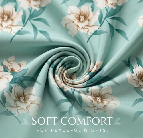 Image of BSB HOME 210 TC Cotton Feel Single Bedsheet with 1 Pillow Cover, Soft & Breathable Floral Printed Bed Sheet, Fade Resistant, Bedding for Home & Bedroom, 60 x 90 Inches (152 x 229 cm) (Seafoam Green)
