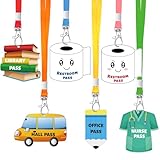 6 Sets Hall Pass Lanyards Unbreakable School Passes Acrylic Cute Bathroom Passes Coloful for Classrooms Hall Restroom Library Office Nurse School Teacher Gift