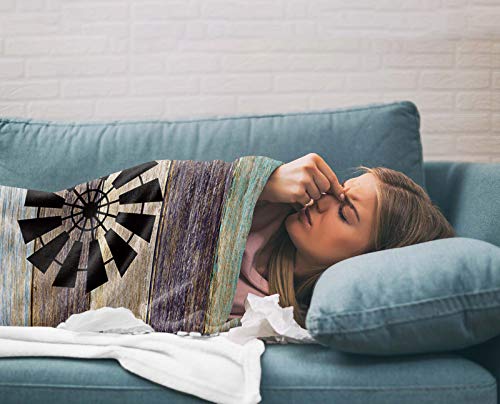 Fleece Throw Blanket Farmhouse Windmill Home Text Warm Flannel Blankets Cozy Bed Throws All Season Use For Kids/Baby/Girl/Boy/Adult Farm Retro Wood Plank 40"X60" #TOP3