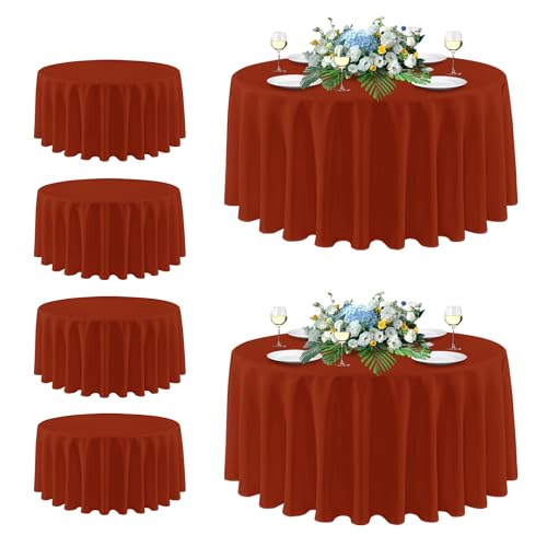 Image of sancua Thanksgiving Round Tablecloth 108 Inch Diameter, 6 Pack Rust Circle Polyester Fabric Fall Table Cloth for Holiday Party Reception, Washable Burnt Orange Table Cover (Fit 42-96 Inch Tables)