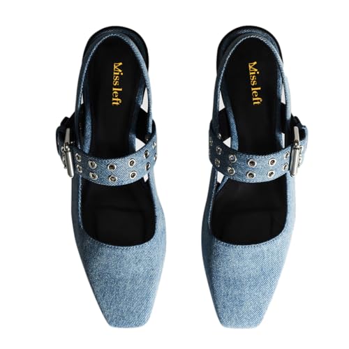 miss left Women Comfy Square Toe Low Block Heel Slingback Pumps Elastic Strap Buckle Flats Comfy Summer Dress Shoes Size 4-16 US3