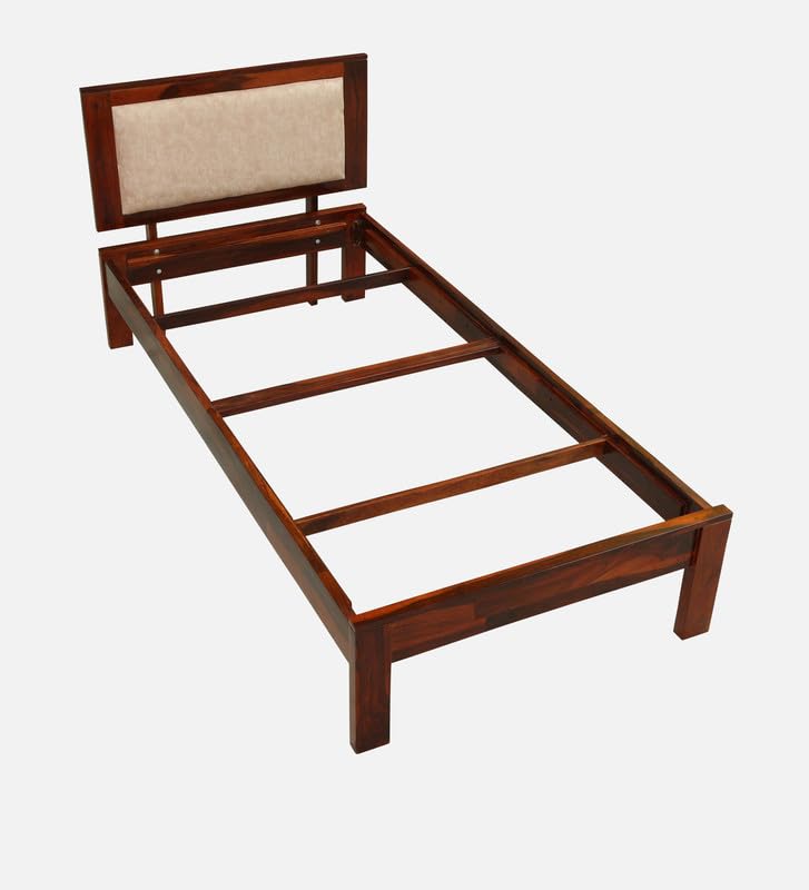Image of Solid Sheesham Wood Pearl Single Bed Without Storage | Wooden Single Bed Cot Palang Furniture for Bedroom Living Room Home and Hotel (Honey Oak Finish)