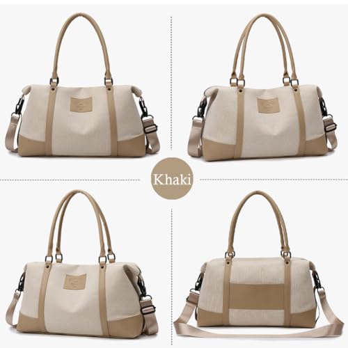 Travel Duffel Bag Shoulder Weekender Overnight Bag Sports Tote Gym Bag For Women Khaki3