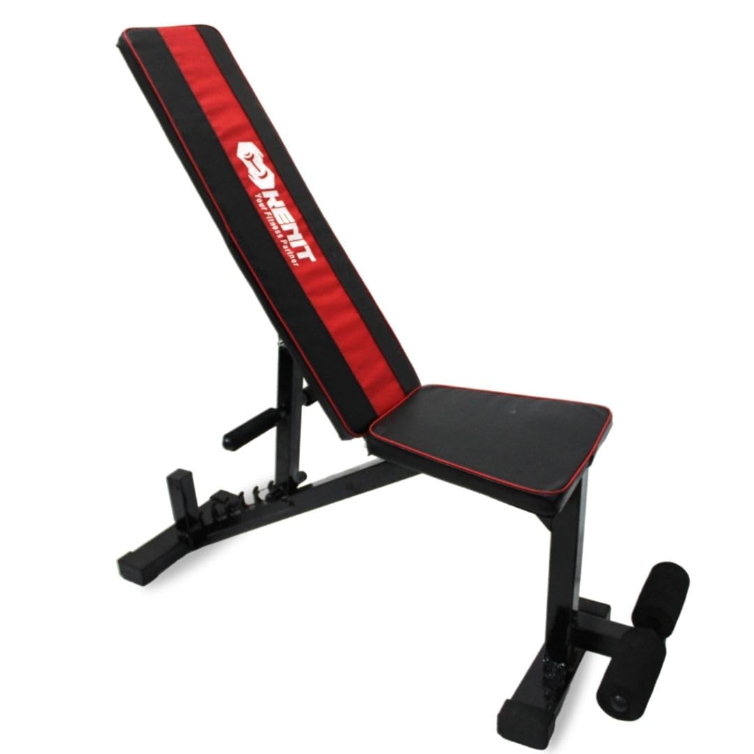 KENIT Adjustable Weight Bench For Home Gym, Multi-Purpose Workout Bench For Bench Press Sit Up Incline Flat Decline (Red & Black) (BLK), 250 Kg
