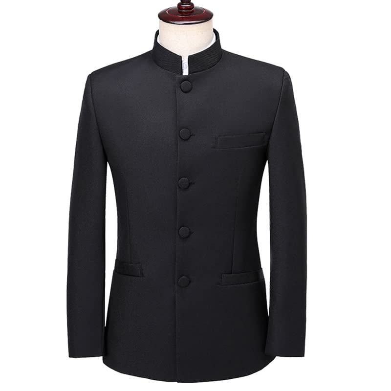 Mandarin Collar Men Tunic Suit Jacket Mens Red Wedding Coat Single Breasted Solid Color Stage Jacket2