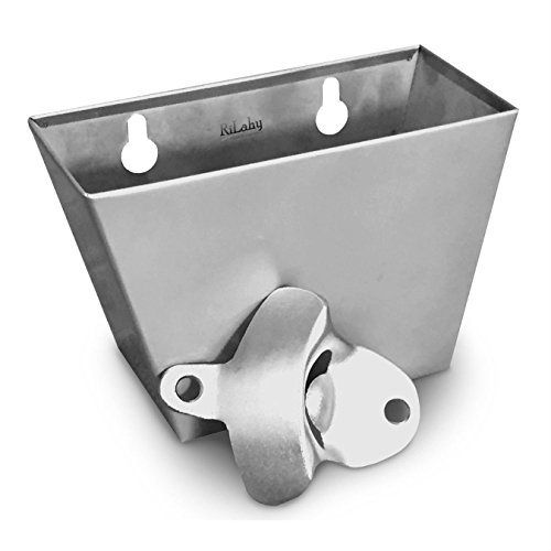 Wall Mounted Bottle Opener and Stainless Steeel Wall Mount Bottle Cap Catcher with Screws for Beer and Soda Set