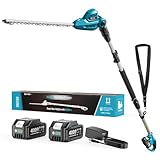 SEESII Pole Hedge Trimmer Cordless: Electric Bush Trimmer Tool for Yard - 16' Dual-Action Blade, Detachable Telescoping Pole, Dual 4.0Ah Battery, Powerful Branches Cutter for Tree & Shrubs Pruning