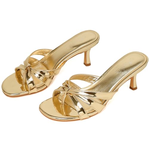 Image of Mostrin Kitten Heels for Women Pointed Toe Vintage Mules Heels Sexy Slip on Stiletto Backless Sandals for Party Wedding Daily