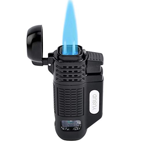 Yusud Torch Lighter, Butane Refillable Lighter with Punch Cutter, New Turbo Quadruple Jet Flame Design with Gas Tank Window, Unique Birthday Gift Idea for Man