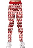 ALBIZIA Christmas Leggings for Children Full Length High Waist Xmas Pants Red Snowflake Pattern Holidays Warm Stretchy Tights(NO7,7-8Years)