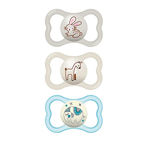 Image of MAM Air Night & Day Baby Pacifier, for Sensitive Skin, Glows in The Dark, 3 Pack, 6-16 Months, Unisex
