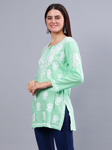 Image of Seva Chikan Hand Embroidered Lucknowi Chikankari Modal Short Top for Women SCL9147