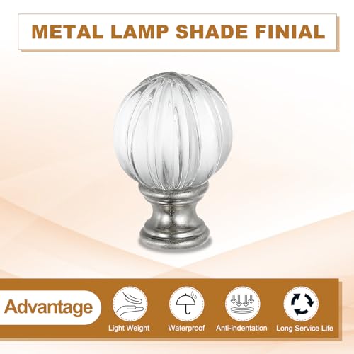 Image of PATIKIL 1 /4-27 Lamp Finial Cap for Lampshade Harp Top, Cap Nut Screw Cap Knob Clear Pumpkin Ball Shaped Crystal Lamp Shade Decoration for Table Floor Lamp, Silver Tone