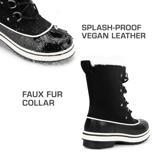 DREAM PAIRS Women's Snow Winter Boots Mid Calf Waterproof Warm Faux Fur Lined Lace Up Anti-slip Outdoor Duck Boots,Size 11,Black,SDSB2412W