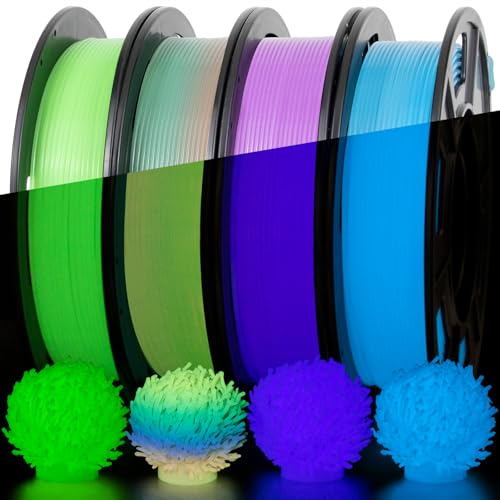 Image of IEMAI Glow in The Dark PETG Filament 1.75mm Bundle, Multicolor Luminous 3D Printer Filament 250gx4 Spools(Total 1kg) Rainbow+Green+Blue+Purple, Easy Printing, Accuracy + /-0.02mm
