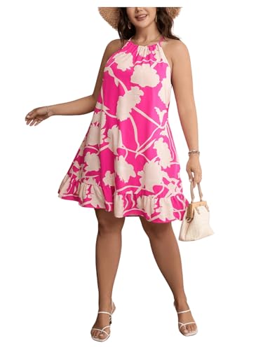 Image of Floerns Women's Plus Size Sleeveless Floral Print Halter Neck Cami Summer Dress