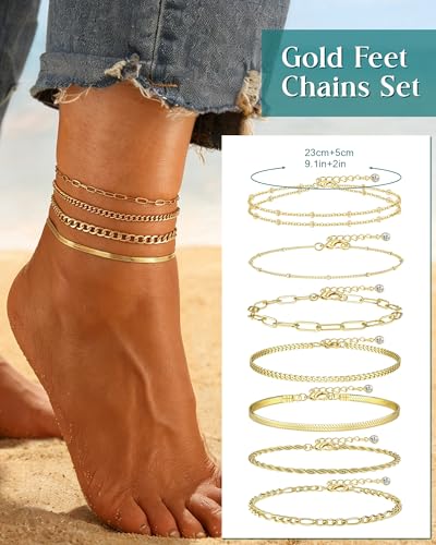 Tobilleras para mujer ajustables y apilables de playa color oro 5