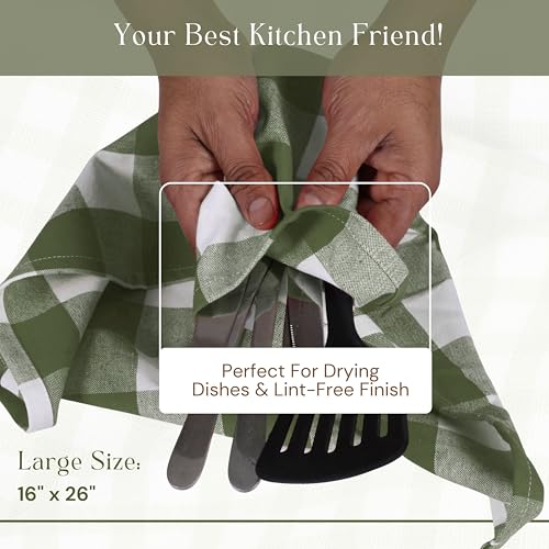 Image of Mint Green and White 12 Pack Buffalo Check Kitchen Towels, 16x26 Inches, 100% Cotton Dish Cloths, Reusable Hand Towels for Drying Glassware, Cleaning Spills, Farmhouse Plaid Towel