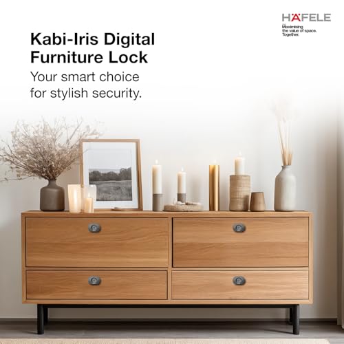 Image of Hafele Kabi-Iris Cabinet Lock, Matt Black, Capacitive Fingerprint Access, Status Indicator, Smart Lock for Cabinet and Drawers