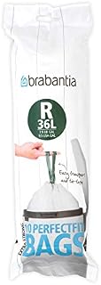 Brabantia Bin Liners (Size R/36 Litre) Thick Plastic Trash Bags with Tie Tape Drawstring Handles (10 Bags)