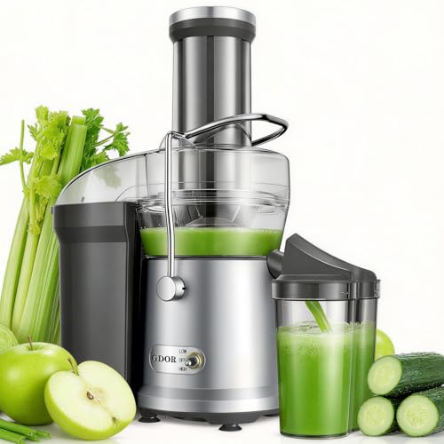 Image of GDOR Powerful 1200W Juicer with Larger 3.2" Feed Chute, Titanium Enhanced Cutting System, Centrifugal Juice Extractor Maker with Heavy Duty Full Copper Motor, Dual Speeds, BPA-Free, Silver