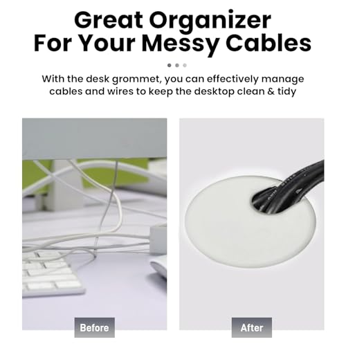 2-Pack Pasacables de Escritorio 1.5 Pulgadas, Cubierta de Agujero para Cables de Plástico ABS Resistente, Organizador de Cables Desmontable para Escritorio de Hogar y Oficina – Blanco miniatura 5