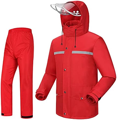 iCreek Rain Suit Jacket & Trouser Suit Raincoat for Men & Women Outdoor All-Sport Waterproof Breathable Anti-storm (XL-USA, Red)