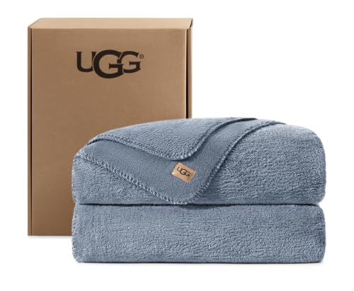 Image of UGG Whitecap Queen Blanket, Plush Fleece, 90 inch x 90 inch, Blue